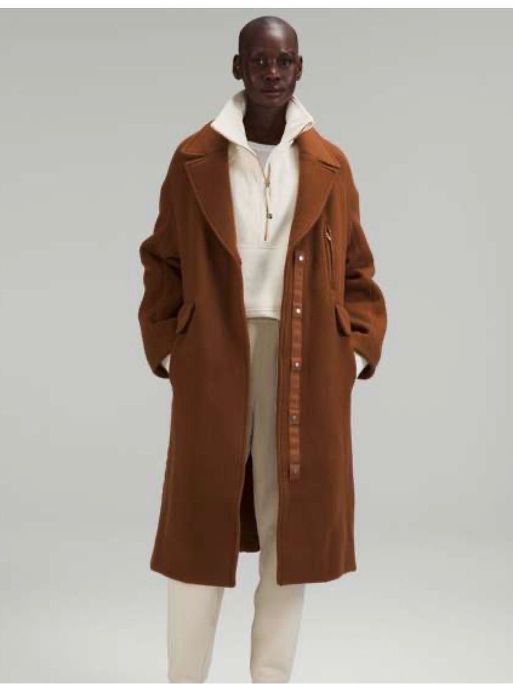 LULULEMON Brown Long Wool Coat - Classic Overcoat SIZE 12 bnwt